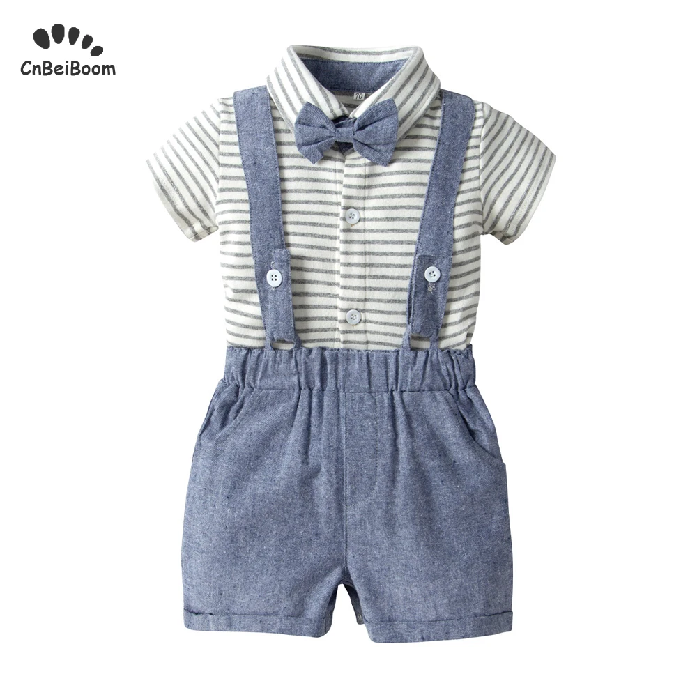 Летний хлопковый комбинезон с короткими рукавами и галстуком бабочкой для