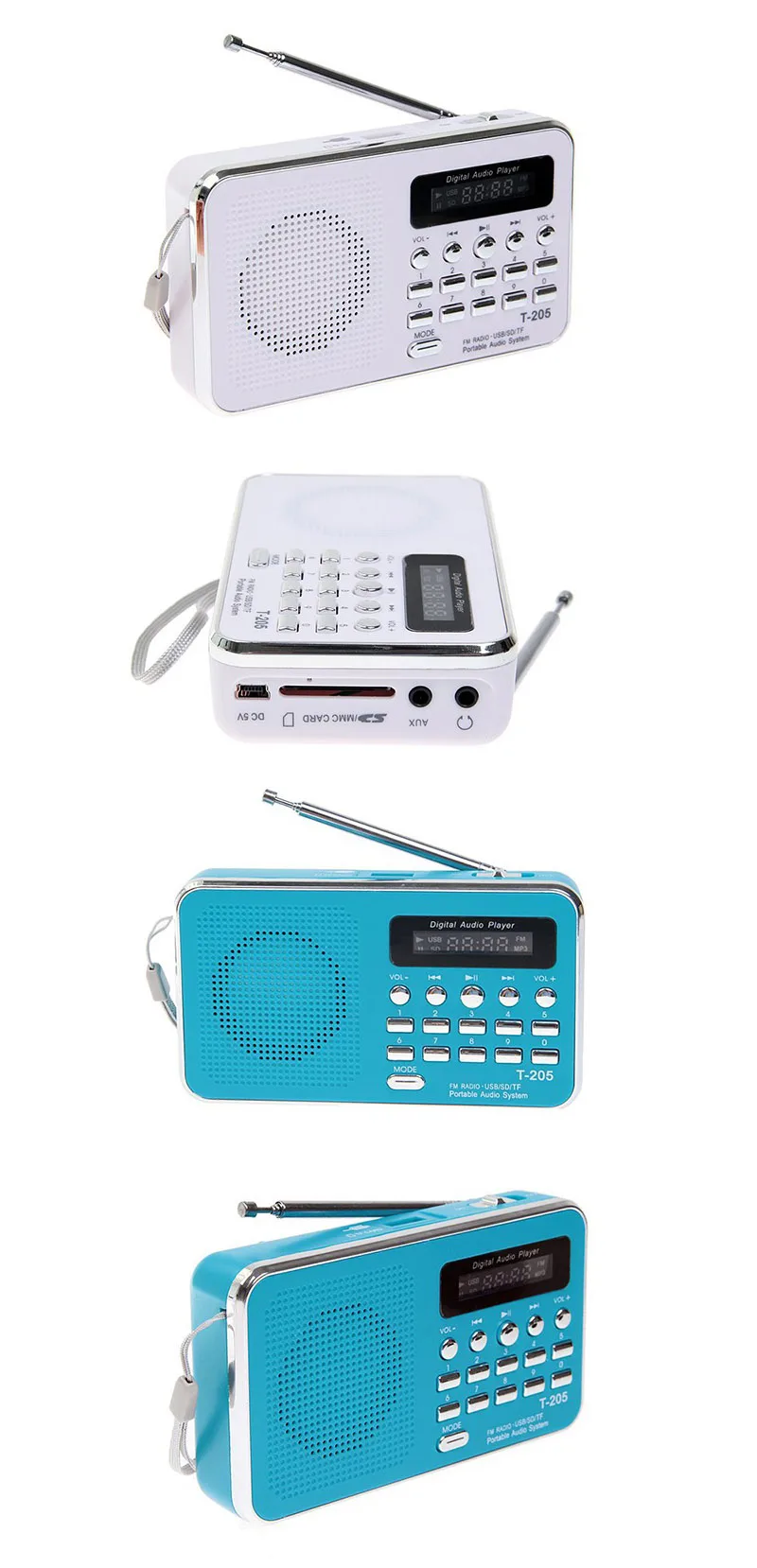 Портативный мини T205 радио FM Ретро цифровой светодиодный MP3 USB музыкальный динамик плеер радио dab поддержка TF SD карты воспроизведение AUX громкий динамик
