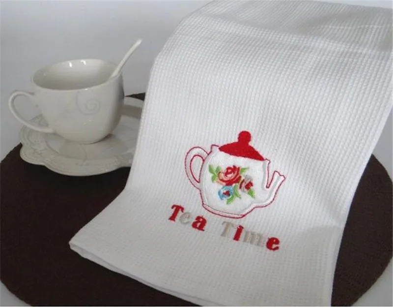 Teapot Чайное полотенце многоразовое кухонное белое текстильное Walf проверяет чайное полотенце с вышивкой простой дизайн хлопковое домашнее кухонное полотенце - Цвет: Teapot