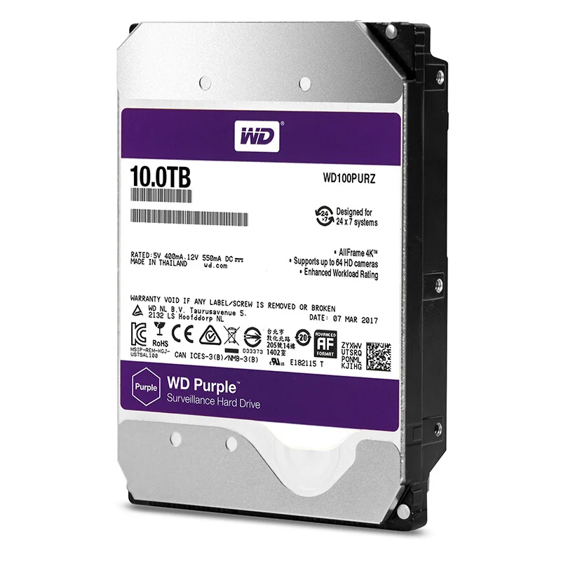 Western Digital WD фиолетовый 10 ТБ HDD 256MB SATA 6 Gb/s1 3 5 &quotВнутренний жесткий диск наблюдения