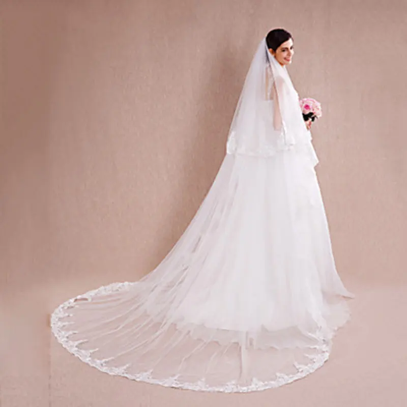 Белая свадебная фата цвета слоновой кости двухслойная Фата Длинная с