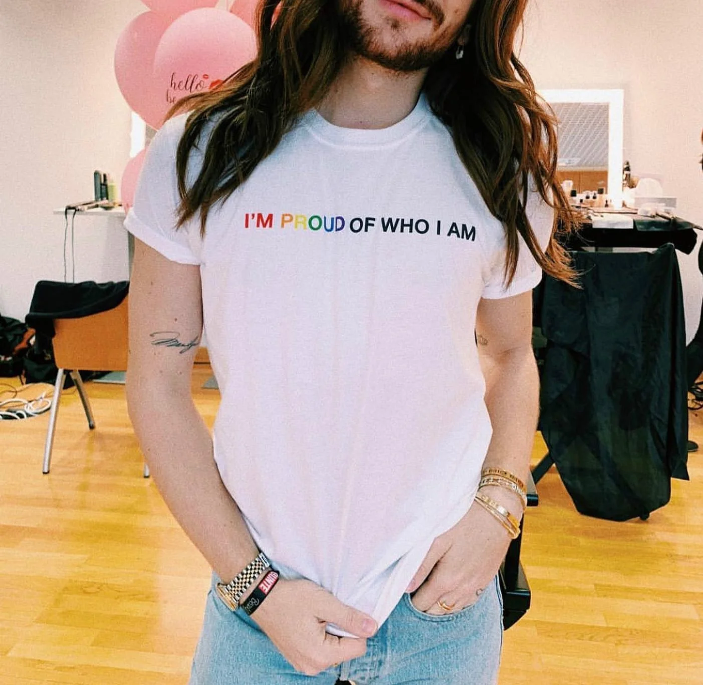 

starqueen-JBH Im Proud Of Who I Am Colorful Letter Printed T Shirt Man Women Short Sleeve LGBT Style Tee Tops