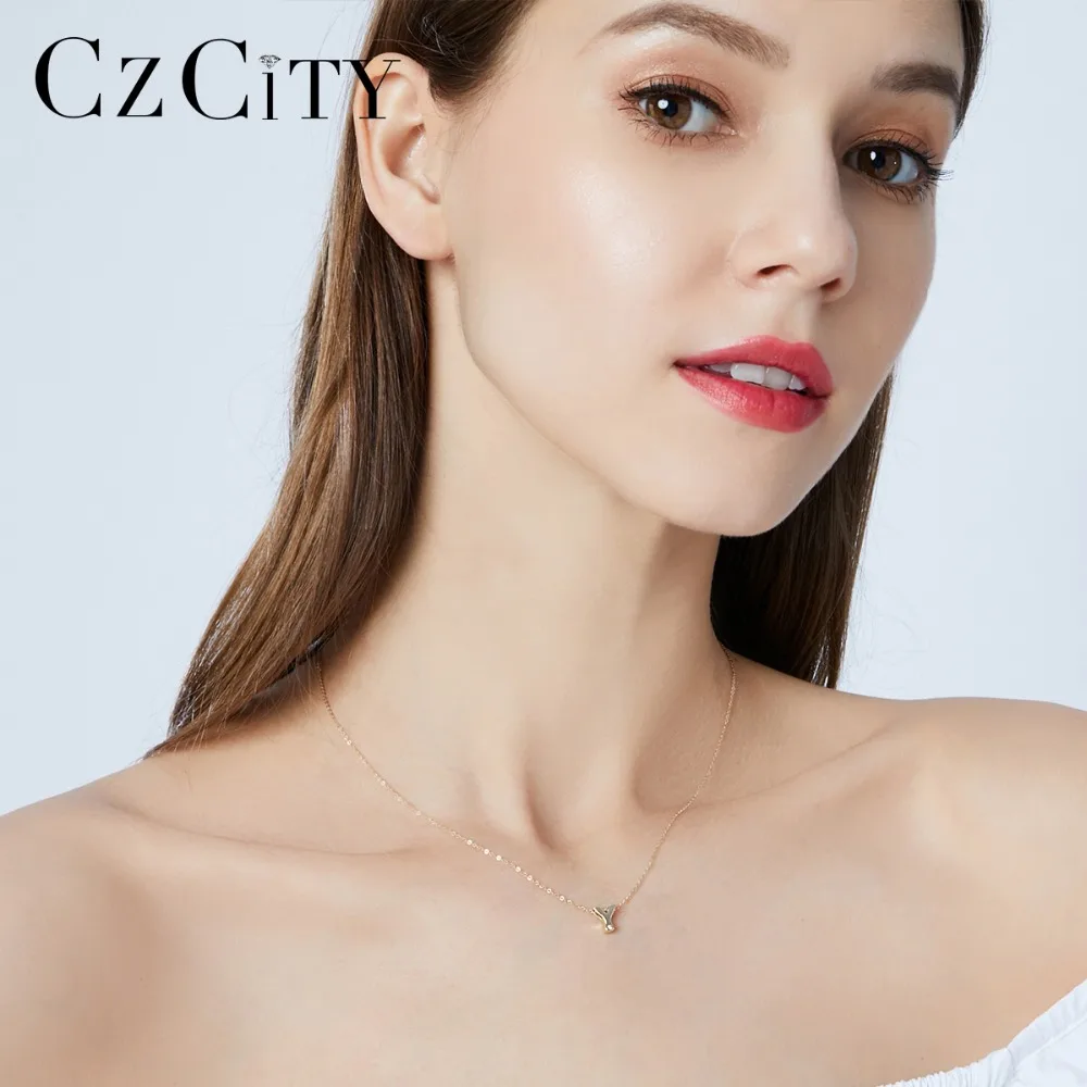 CZCITY Настоящее 14 К золото маленькая CZ Начальная Буква Кулон ожерелье s для женщин Персонализированные A-Z письмо ожерелье ювелирные изделия подарки