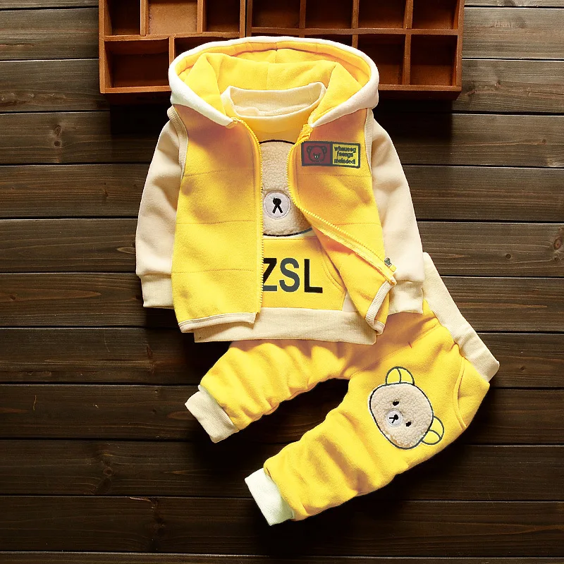 Baby Girl Winter Clothes Hot Sell Cartoon Bear Hooded Vest + Full Sleeved T-shirts Tops Pants Outfits Kids Bebes Jogging Suits | Детская