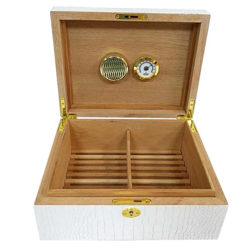 Classic Double-deck Crocodile Print Three Color Cigar Humidor Nice Storage Box with Moisture Meter Moisturizing Device | Дом и сад