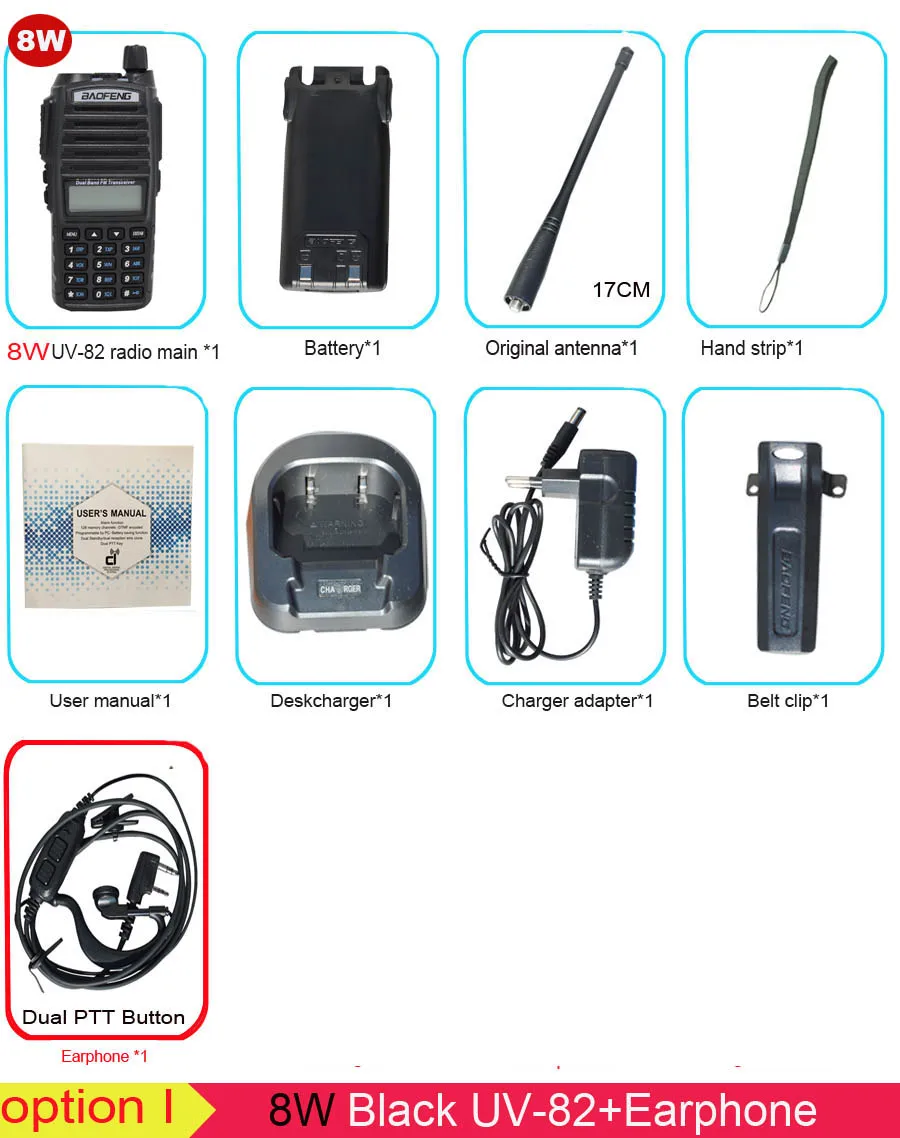 Популярная портативная рация, Baofeng, UV-82, две кнопки PTT, двухстороннее радио Vhf Uhf, двухдиапазонное Baofeng UV 82 UV82, двухстороннее радио - Цвет: 8W Black UV-82