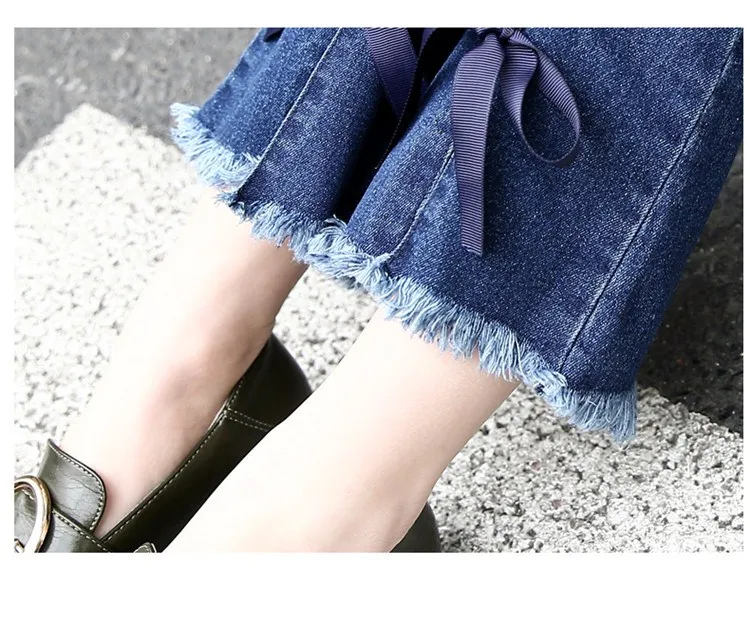 ACE LOVE/джинсы клеш для девочек подростков Модные Детские Широкие рваные джинсы с