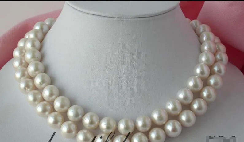 

FREE SHIPPING>@@> z2006 HUGE 2row 14mm round white freshwater pearl necklace ^^^@^Noble style Natural Fine jewe &
