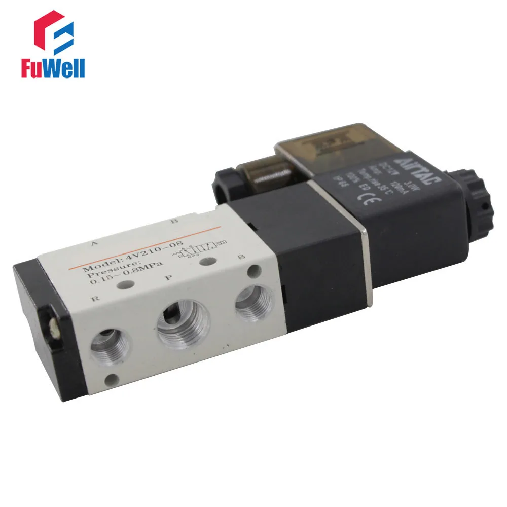 Пневматический клапан 1/4 дюйма постоянный ток 24 В 4V210-08 2-позиционный 5-позиционный