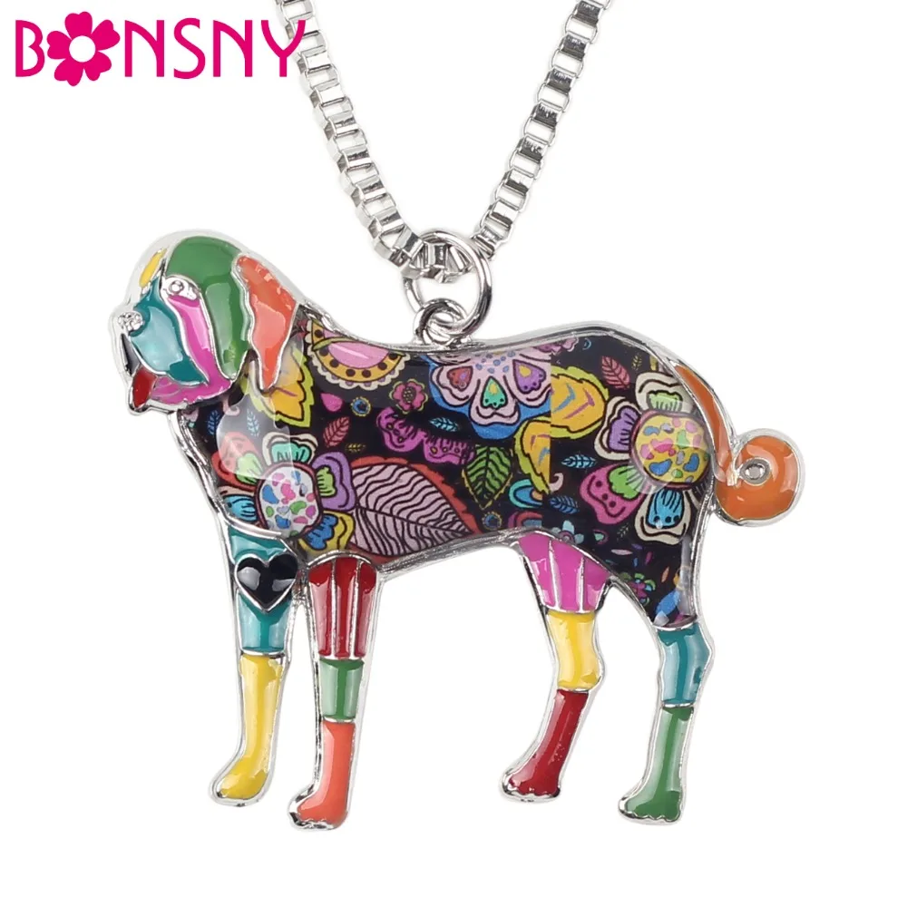 

Bonsny Enamel Alloy Switzerland Saint Bernard Dog Necklace Pendant Unique Animal Jewelry For Women Girls Ladies Bijoux Gifts