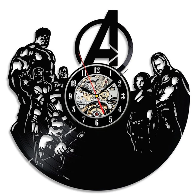 Мстители Виниловая пластинка настенные часы современный дизайн Marvel Comics Железный человек и Капитан Америка и Тор часы настенные часы домашний декор