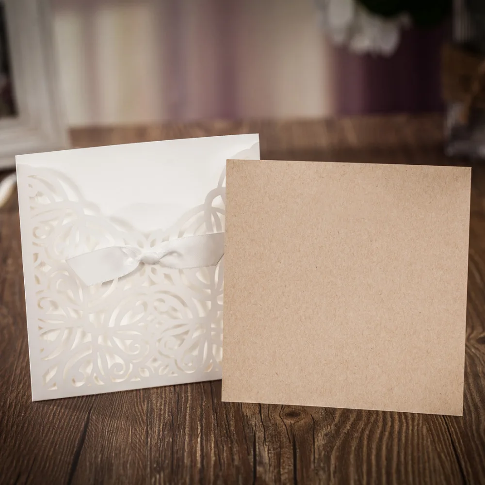 Приглашения на свадьбу с лазерной резкой 50 шт./лот крафт бумага слоновая кость