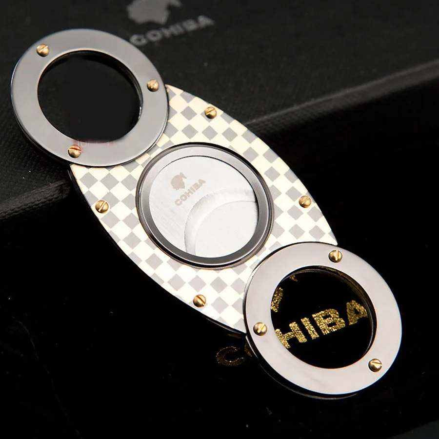 COHIBA двойные лезвия нержавеющая сталь позолоченные обрезки сигар карман гаджеты устройство для резки сигар ножи кубинский сигары ножницы 163GH
