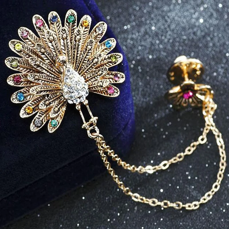 Ретро Стразы Цветок гордый Павлин Двойная Цепочка для женщин ярлык