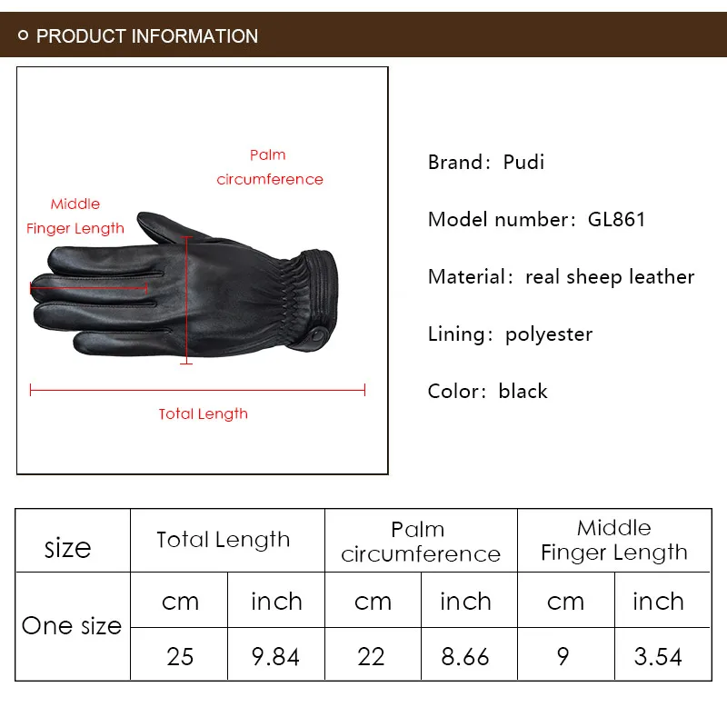 Pudi GL861 Man Genuine Leather Real Fur Glove 2018 Winter New High Quality One Mans' Gloves Black Color | Аксессуары для