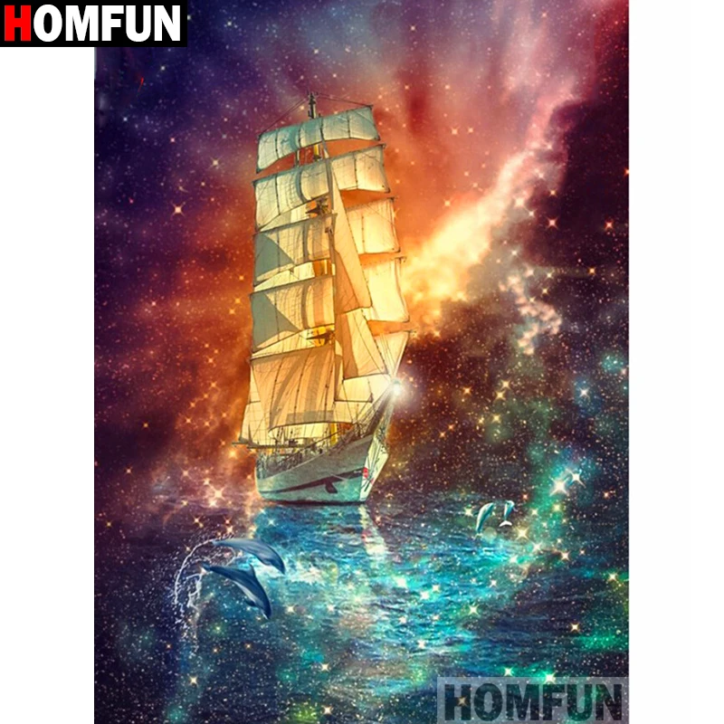 Алмазная 5D Вышивка HOMFUN A16255 картина Дельфины парусники полная выкладка круглая