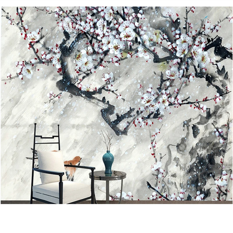 

Chinese Style 3D Wall Murals Large Photo Wallpapers for Living Room Bedrooms Forest Nature Plum Flowers Wall Papers Home Decor