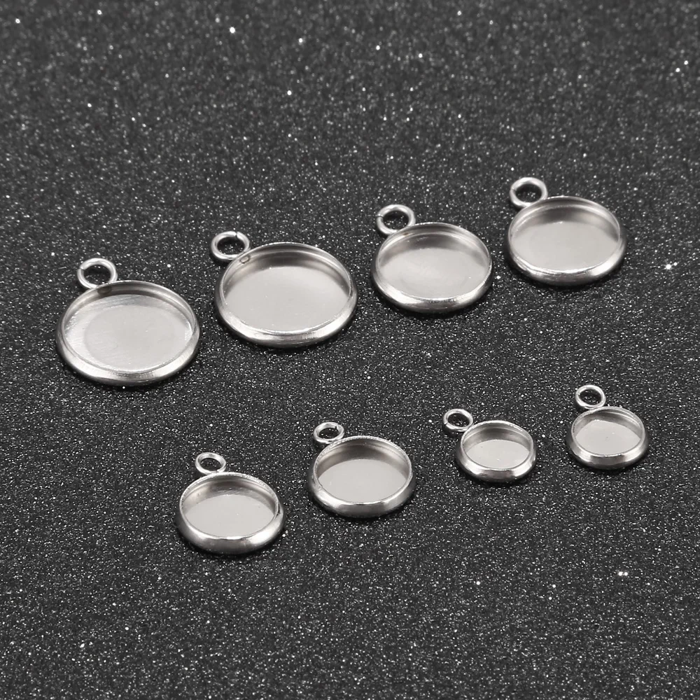 6MM/8MM/10MM/12MM Stainless Steel Round Blank Bezel Pendant Trays Base Cabochon Settings Blanks for Jewelry Making | Украшения и