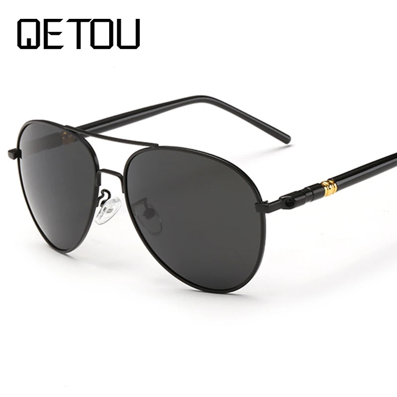 Мужские поляризованные солнцезащитные очки QETOU черные из металлического сплава