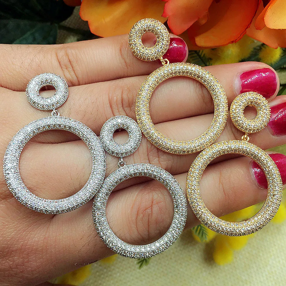 Женские свадебные серьги GODKI роскошные круглые с микро фианитом вечерние