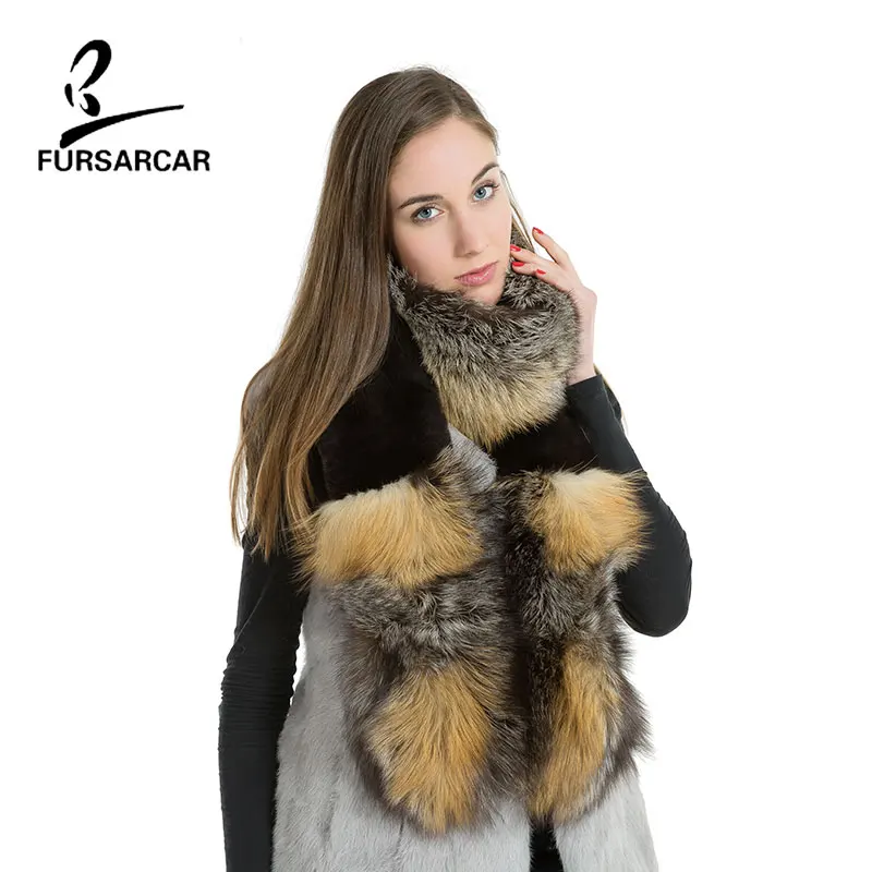 Шарф из натурального меха женский воротник натуральный Лисий Мех и кроличий мех 2