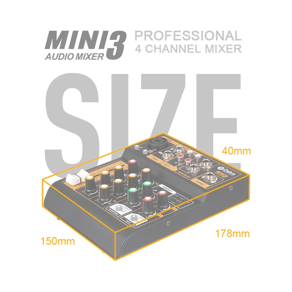 Портативный 4 канальный аудиомикшер Debra MINI3 музыкальная консоль с XLR и фантомным