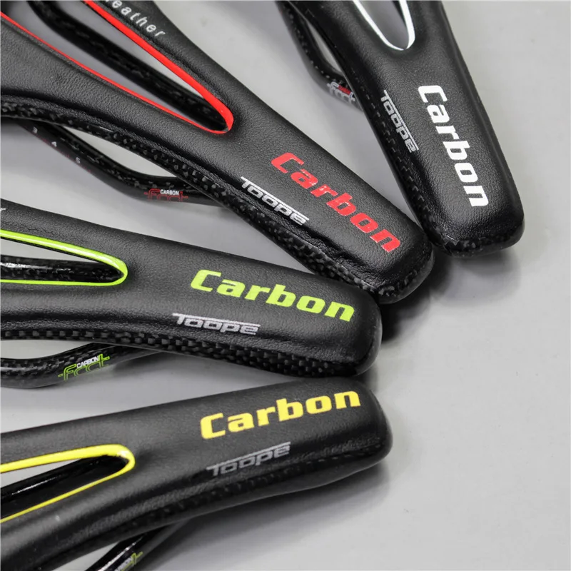 

Bicycle racing carbon + leather saddle for mountain bike road bike weight loss hollow breathable human body seat carbon