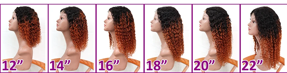 Soft Feel Hair 4*4 Омбре Кружева Закрытие парик 150% плотность Remy человеческие волосы Закрытие парики для черных женщин бразильский кудрявый парик