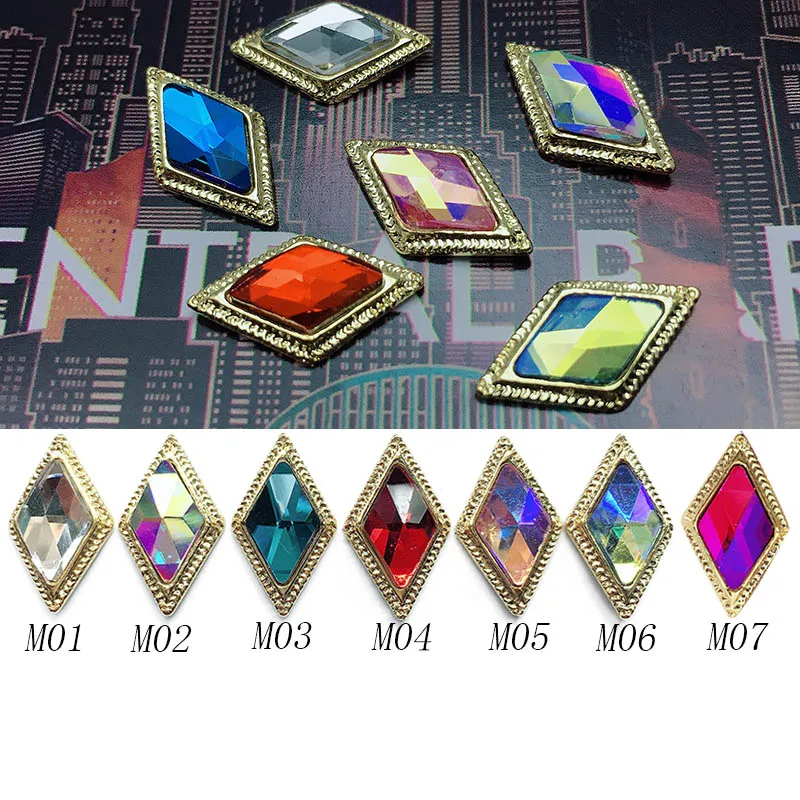M01-M07 mix color 9x15 мм Ромб/Капля воды сплав Металлические Стразы для ногтей драгоценные камни Кристаллы/AB алмаз золото нижняя плоская задняя страз камень 3D гвозди - Цвет: M01-M07 mix color