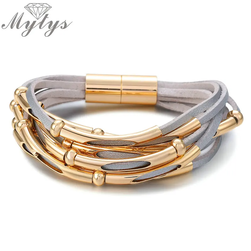 Mytys 3 цвета кожаный браслет для женщин Pulseira стильные ювелирные изделия Новое