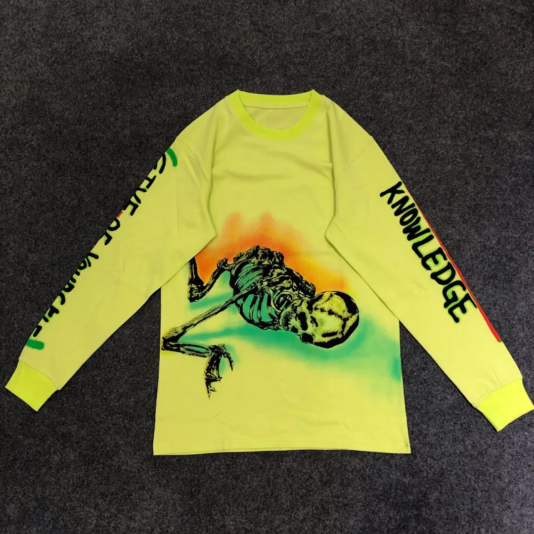 2019 Kanye West Merch Line принт черепа для женщин и мужчин флуоресцентные зеленые футболки