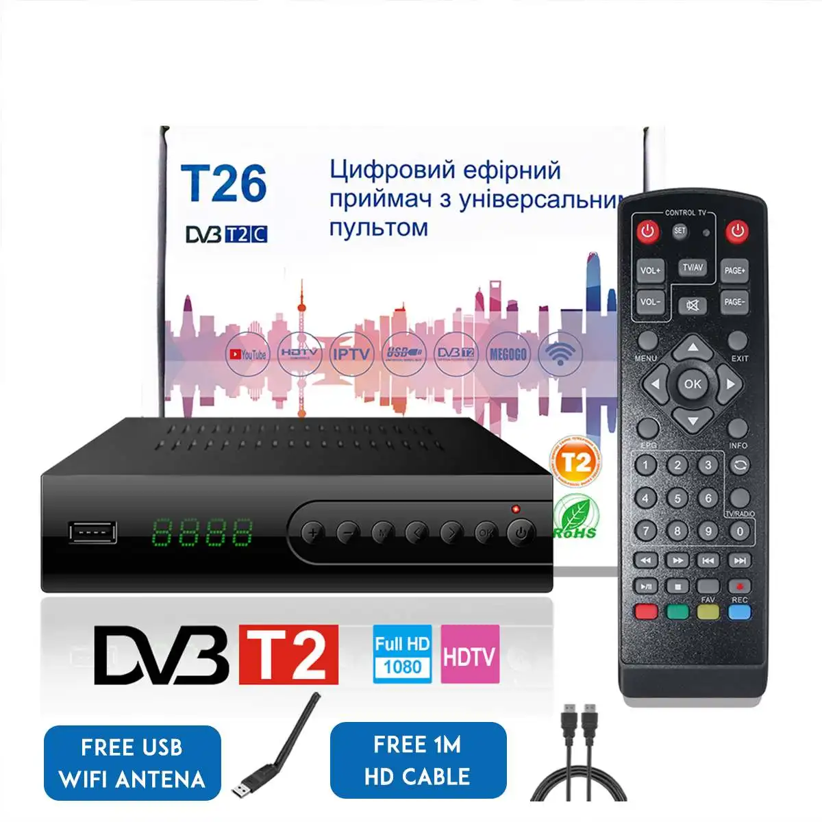 LEORY HDMI Satellite Tv Receiver Tuner Dvb T2 Wifi Full-HD 1080P Dvb-t2 Tuner TV Box Dvbt2 With Antenna