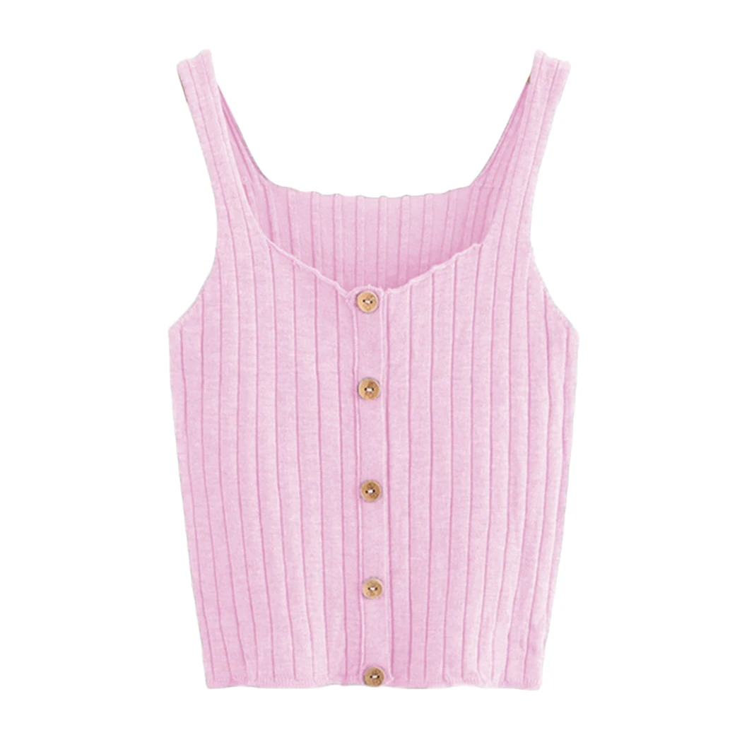 2018 Fashion Ladies Button Knitted Plain Tanks Tops Vest Women Autumn Skinny Casual Camisole Sexy Sleeveless Summer Tank Top |