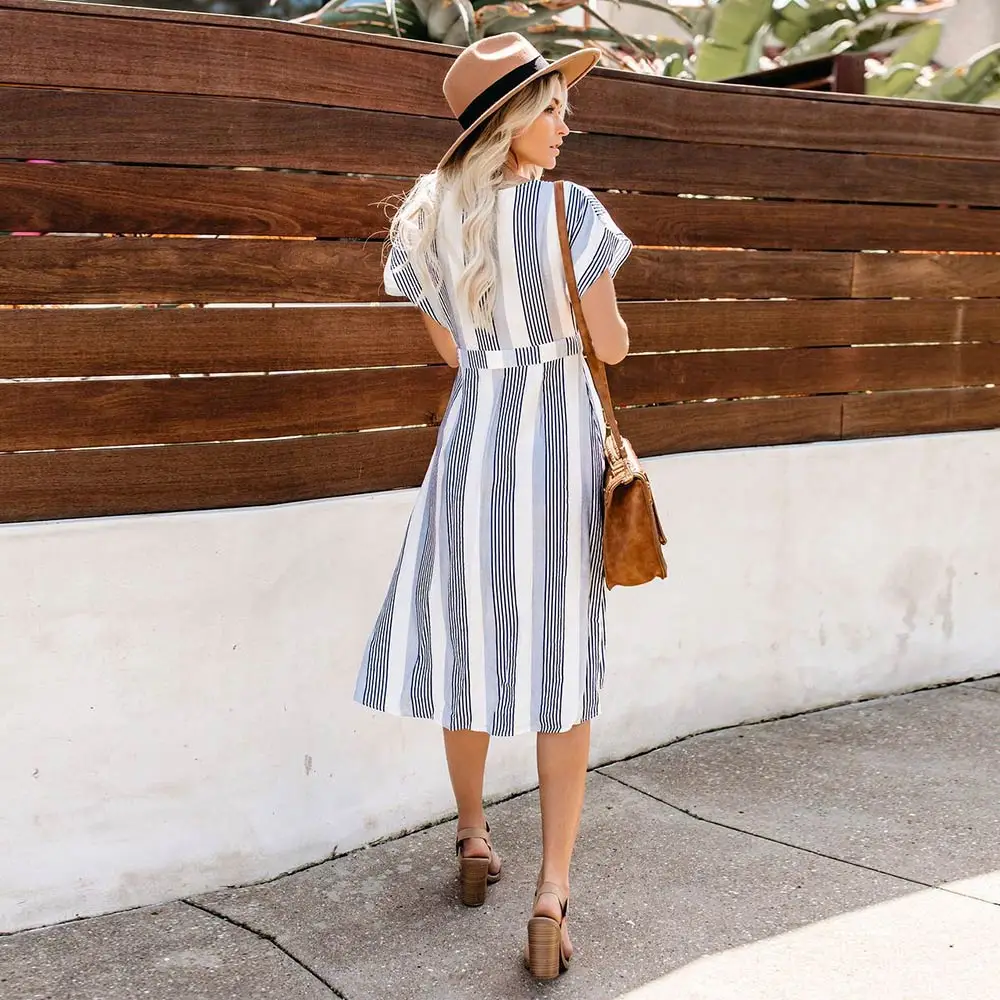 WildPinky 2020 Women Fashion Batwing Sleeve Striped Dresses Female Button Casual Evening Party Dress Ladies Loose Summer | Женская