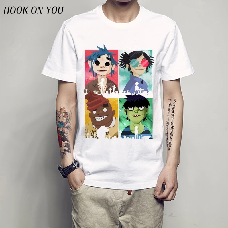 Мужская футболка Gorillaz 2018 с аниме принтом забавная коротким рукавом мужские