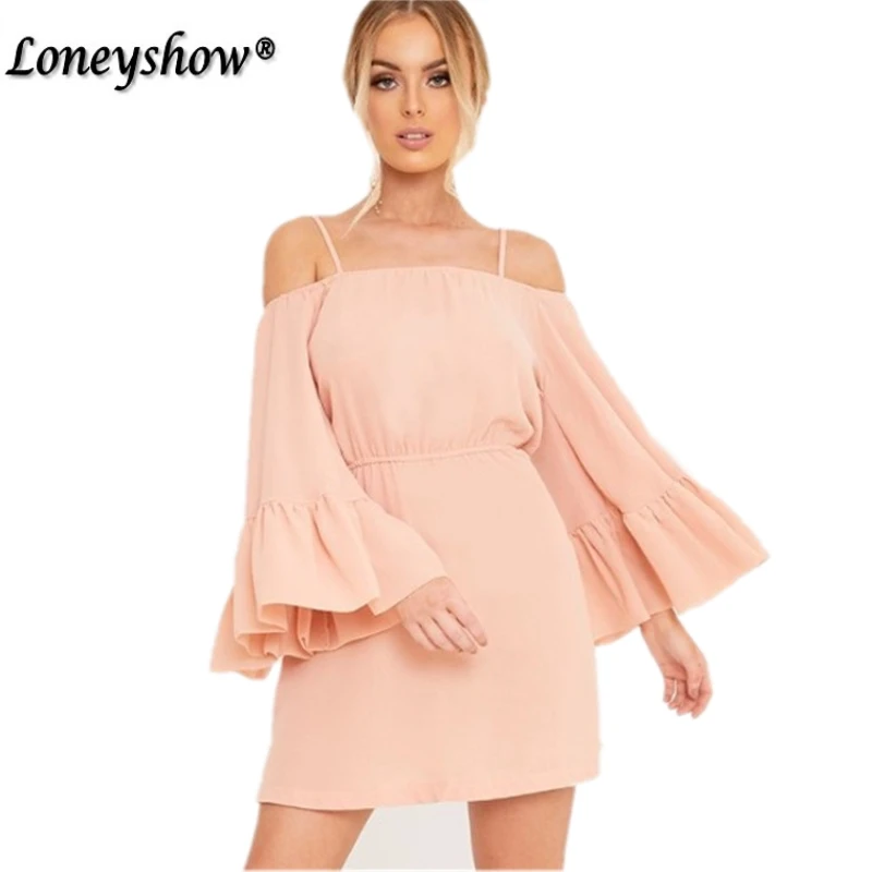 Loneyshow Дизайн оборками вечерние платье Мода 2017 г. Flare с длинным рукавом EmpirePink