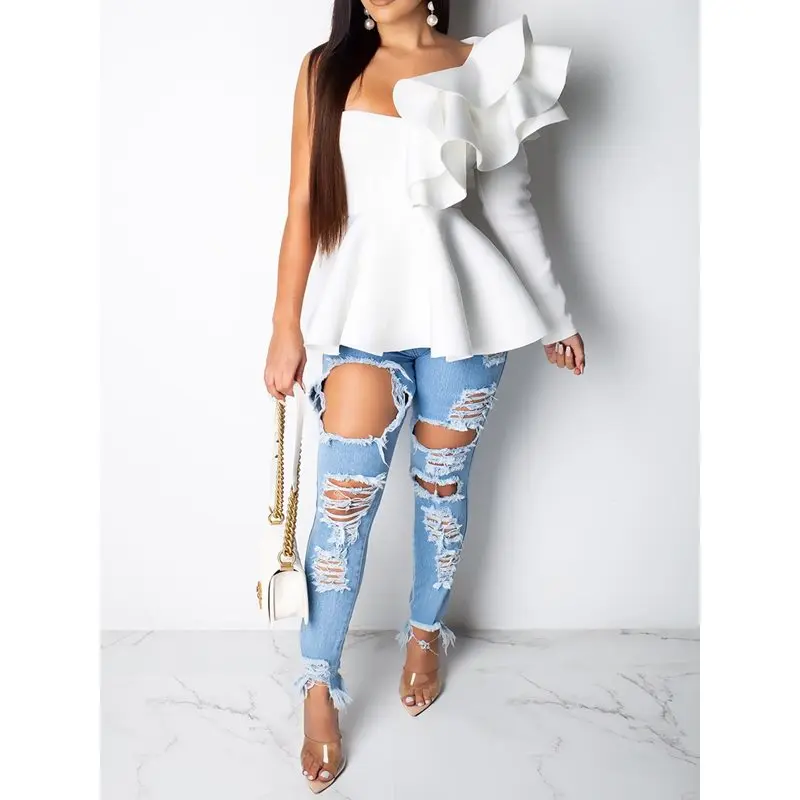 2019 Новая Элегантная белая блузка женская летняя гофрированная с открытой спиной