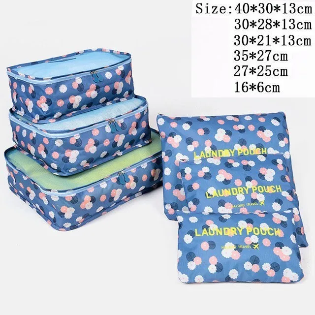 6PCS Blue flowers SNUGUG Высокое качество 7 шт./компл. новая ткань Оксфорд MS Путешествия сетки в мешке Чемодан Органайзер Упаковка куб Организатор для Костюмы - Цвет: 6PCS Blue flowers