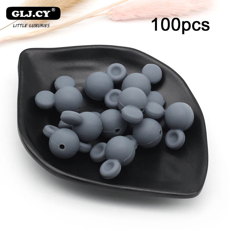 100pcs gray 50 шт-100 шт новые милые аксессуары Мини Микки Стиль Силиконовые Бусины BPA бесплатно DIY Уход за ребенком браслет детская соска - Цвет: 100pcs gray