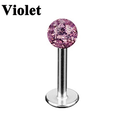 Violet 1 шт. хирургическая сталь кристалл Лабрет губы шпилька красочные Ferido мяч эпоксидный CZ драгоценный камень шарик уха хряща трагус Шпилька-Сережка для пирсинга 16 г - Окраска металла: Violet