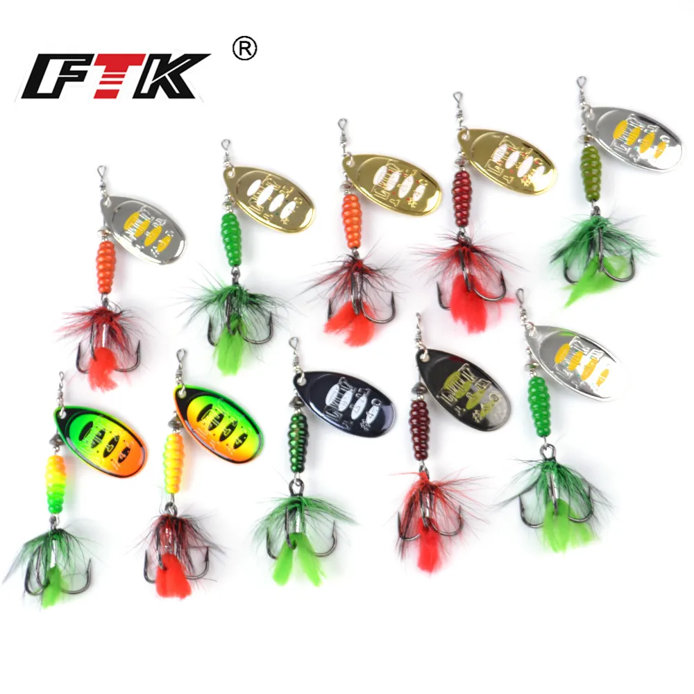 FTK 1pc Metal Fishing Lure 8.5g 13g 15g Spoon Lures Spinner Bait Bass Hard Bait With Feather Treble Hooks Pike Fishing Tackle