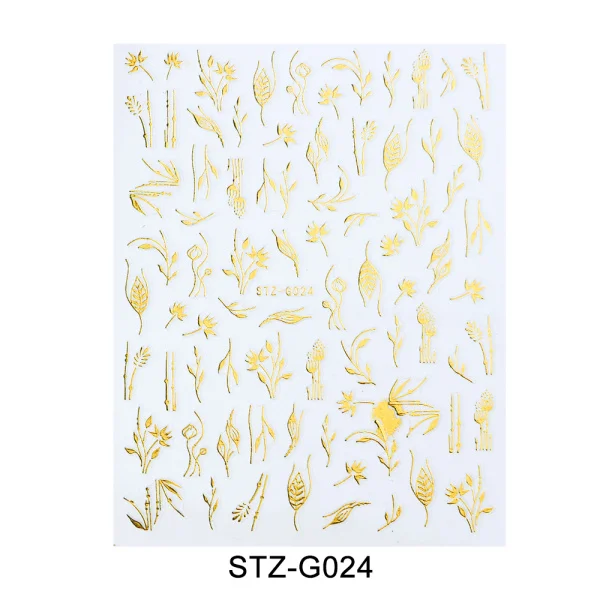 STZ-G024 Gold 3D буквы наклейки для ногтей черный золотой лист ползунки осенний дизайн клей для накладных ногтей Переводные Русские слова Маникюр татуировки CHSTZG023-31 - Цвет: STZ-G024 Gold