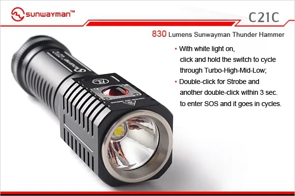 Фонарик SUNWAYMAN C21C светодиодный фонарик CREE XM L2 547 люменов 830 Громовой молот|flashlight cree