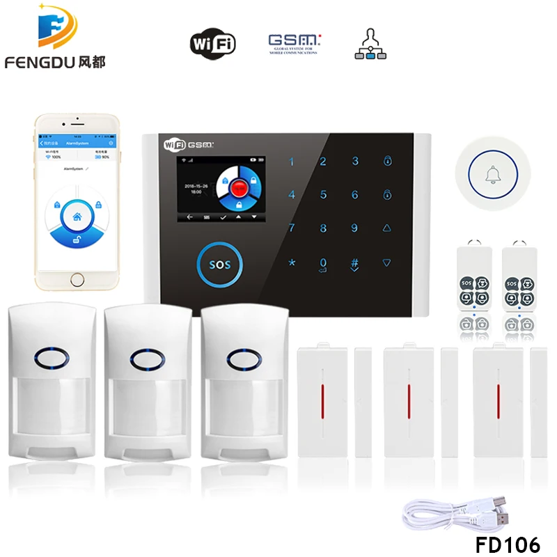 wifi GSM домашняя охранная сигнализация GPRS сенсорная клавиатура Английский Русский Испанский Немецкий польский итальянский французский Android IOS APP