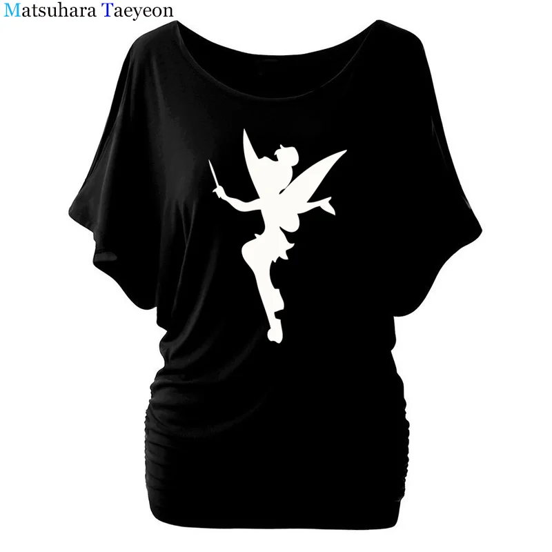 Футболка женская фея Динь-Динь силуэт мультфильм фея футболка Femme Tinkerbell печатных милый Harajuku футболка T76
