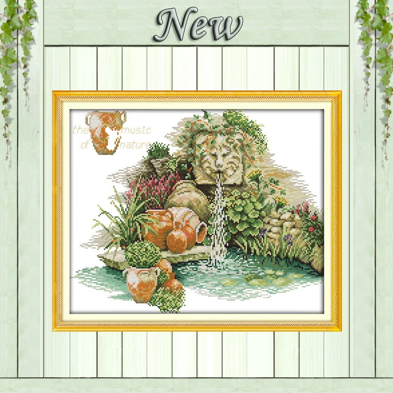 

The pool garden park fountain,counted print on canvas DMC 14CT 11CT DIY Joy Sunday Cross Stitch Embroidery kits Needlework Sets