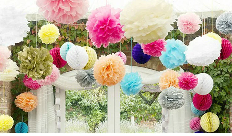 White Tissue Paper Pom Poms Flowers Balls Wedding Decorations Party Decorations Adult Baby Shower Deco Mariage Paper pompoms