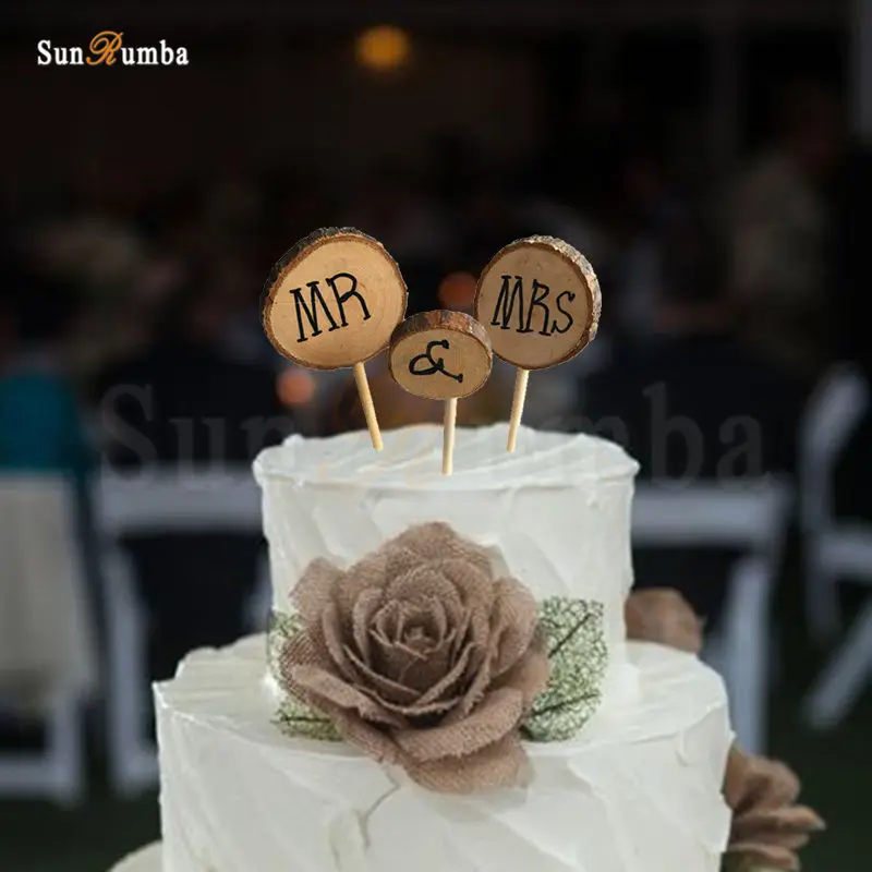 

3pcs/set Rustic Wood Cake Topper Wedding Decoration Event Party Cake Decorating Supplies Party Decorations Mariage Cake Toppers