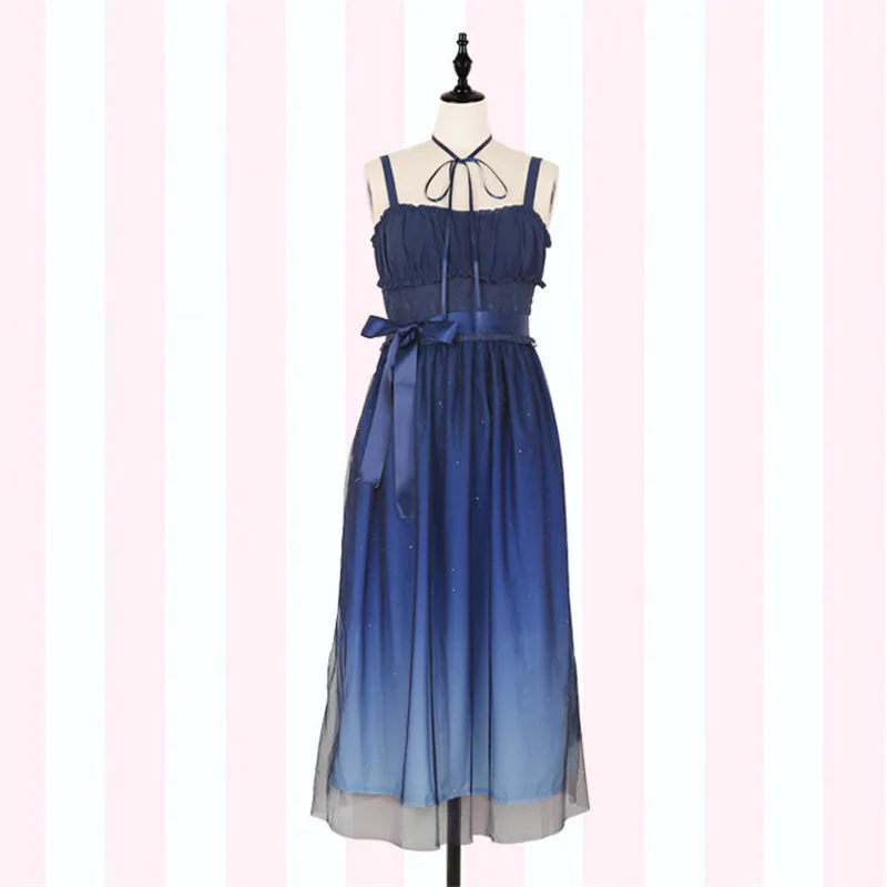 Long Dress JSK/японские модные платья для выпускного вечера; длинное платье в стиле Лолиты; милое летнее платье феи Kawaii; кружевное праздничное платье принцессы; великолепное длинное платье для девочек - Цвет: Long Dress