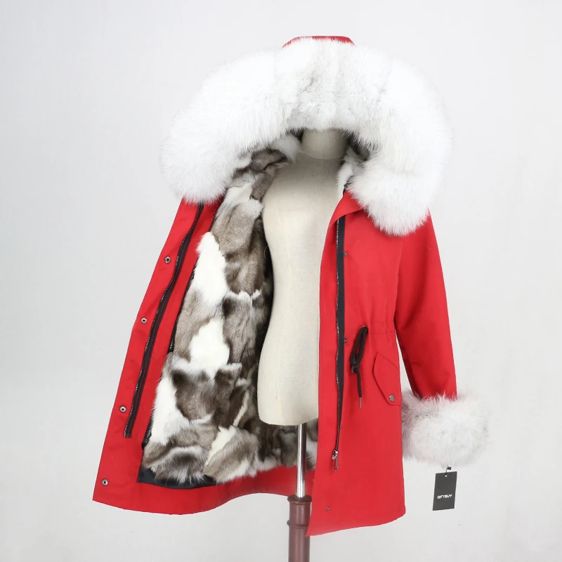 red white OFTBUY натуральный мех пальто зимняя куртка Женская водонепроницаемая длинная парка натуральный Лисий Мех Верхняя одежда уличная Съемная Толстая теплая - Цвет: red white
